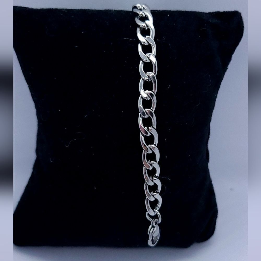 Stainless Steel 6mm Long Link Curb Link 8.5" Silver Chain Men's Bracelet Jewelry